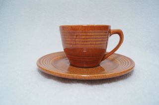 Vintage Bauer Pottery Monterey Coffee Cup & Saucer Set Burnt Orange Exc Cond