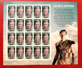 Us Stamps Sc 4892a Forever Charlton Heston Imperforate Pane Of 20 Cv:$35