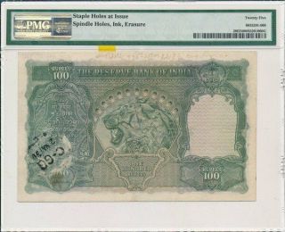Reserve Bank India 100 Rupees ND (1943) Wmk: Facing Bust,  Rare PMG 25 2