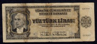 Turkey 100 Lira L.  1930 (1942) Pick 144 Fine.