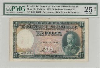 Straits Settlements,  10 Dollars 1935,  Vf,  P18b,  Knb22e Pmg 25