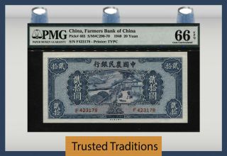Tt Pk 465 1940 China - Farmers Bank Of China 20 Yuan Pmg 66 Epq Gem Uncirculated