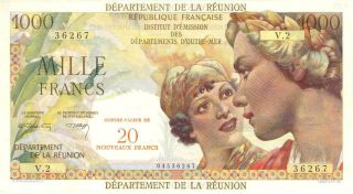 Reunion 20 Nouveaux Francs O/p Provisional Banknote 1971 Xf/au