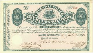 Dominican Republic 10 Pesos Currency Banknote 1875 Au/unc