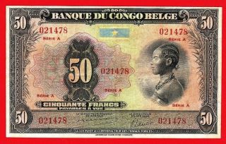 Rare,  Belgian Congo,  50 Francs,  Nd,  1941,  Serie A.
