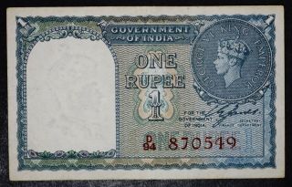 Rare Government Of India 1 One Rupee Bank Note 1940 Red Serial Pick 25b