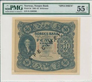 Norges Bank Norway 50 Kroner 1945 Specimen Pmg 55net