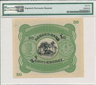 Norges Bank Norway 50 Kroner 1945 Specimen PMG 55NET 2