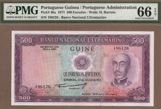 Portuguese Guinea: 500 Escudos Banknote,  (unc Pmg66),  P - 46a,  27.  07.  1971,  No Reserv