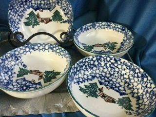 Set Of 4 Tienshan Folkcraft Cabin In The Snow Soup Cereal Bowls