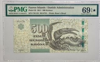 Faeroe Islands 500 Kronur 2011 P 32 Gem Unc Pmg 69 Epq Extra Star Finest