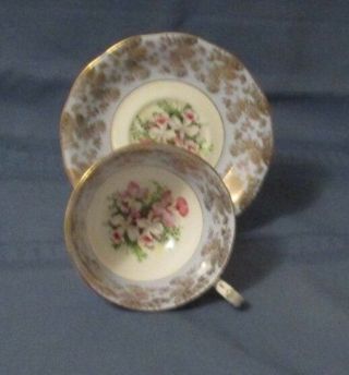 Queen Ann Cup & Saucer Light Blue With Gold Accents Flowers