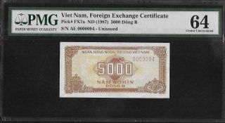 Vietnam Foreign Exchange Certificate P - Fx1 - 7a 10 - 5000 Dong B Pmg 63 - 66 Epq