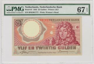 Netherlands 25 Gulden 1955 - Pmg 67 Epq - P87 Gem Unc