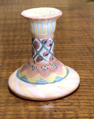 Mackenzie Childs Hand Painted Ceramic Pottery 4.  5 " Candlestick Keukenhof