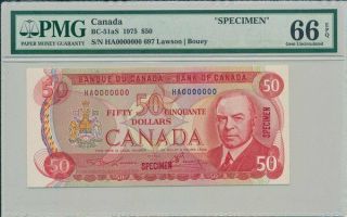 Banque Du Canada =bank Of Canada Canada $50 1975 Specimen Pmg 66epq