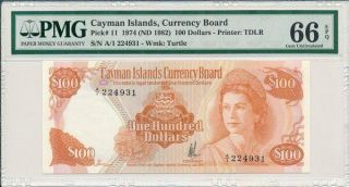 Currency Board Cayman Islands $100 1974 Prefix A/1,  Rare Pmg 66epq