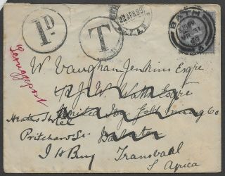 Gb 1899 Qv Jubilee 2 1/2d Cover To Transvaal South Africa Surcharged 1d