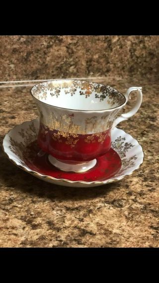 Vintage Royal Albert Tea Cup And Saucer.  Regal Series Red And Gold