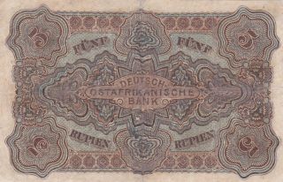 5 RUPIEN FINE BANKNOTE FROM GERMAN EAST AFRICA 1905 PICK - 1 RARE 2