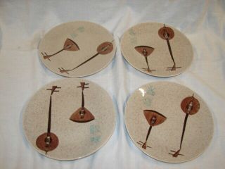 Vintage Red Wing Pottery China Lute Song Musical 4 Serving Salad Plates 7 1/2 "
