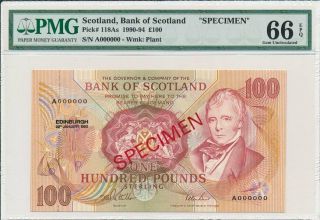 Bank Of Scotland Scotland 100 Pounds 1992 Specimen Pmg 66epq