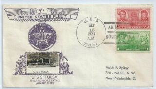 Us Naval Cover Crosby U.  S.  S.  Tulsa Sep 15 1937 Amoy South China Asiatic Fleet