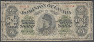 1878 Dominion Of Canada 1 Dollar Bank Note