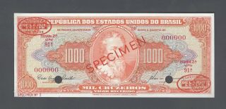Brazil 1000 Cruzeiros Nd (1960) P165s Specimen N2 Tdlr Uncirculated