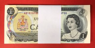 Canada 1973 $1 Bundle 100 Consecutive Notes / In Sequence - AB Prefix 3