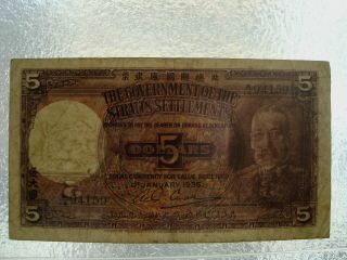 Straits Settlements 1935 five Dollar VF 3
