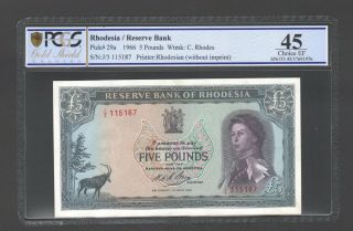 1966 Rhodesia £5 Five Pounds J3 115187 Pcgs Graded 45 Choice Ef P29a Lovely Note