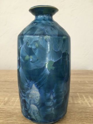 Blue Crystalline Glaze Art Pottery Vase Signed By The Artist 