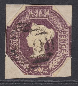 Gb Qv 1854 Embossed 6d - Cut To Shape Stuck To Piece