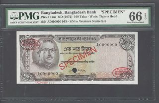 Bangladesh 100 Taka Nd (1972) P12as Specimen Tdlr Uncirculated Graded 66