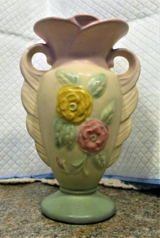 Hull Pottery Vase Art Usa 121 6 - 1/2 " Pink Blue Pastel Trillium Roses