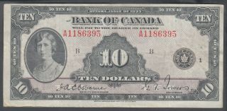 1935 Bank Of Canada 10 Dollars Bank Note