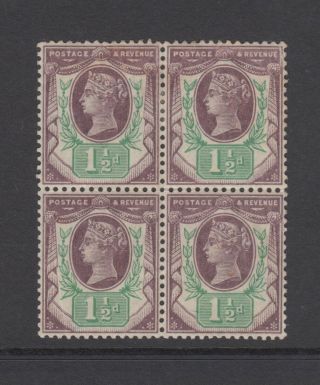 Block Of 4 Gb Qv 1.  1/2d Dull Purple & Pale Green Sg198 Hinged Stamps