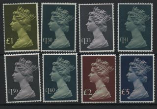 Gb 1977 - 1987 High Values To £5 Sg1026 - 1028 Mnh Unmounted Set 8 Stamps
