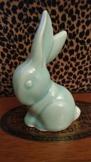 Shawnee Pottery Rabbit Turquoise Figurine Miniature Zanesville Ohio