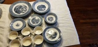 Royal China Currier And Ives Blue Set 42 Piece Set