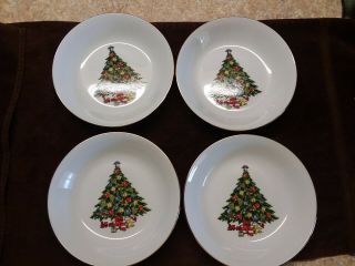 4 Porcelain Soup Bowl Jamestown China Christmas Treasure Tree Trimmed In Gold