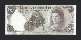 1974 Cayman Islands $25 Dollars,  Au,  P - 8a A/1 Prefix,  Popular Qeii Note