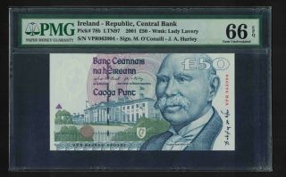 Ireland - Republic,  Central Bank,  P78b,  2001,  50 Pounds,  Pmg 66epq