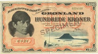 Greenland,  100 Kroner 1953 No.  0224623 Hans C.  Christiansen / Ibsen P21 Specimen