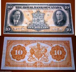 Royal Bank Of Canada - $10 1927 - Large Banknote - Canadian Chartered Vf,