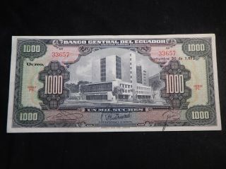 O98 Ecuador Banco Central 1973 1000 Sucres Xf Rare Large Size