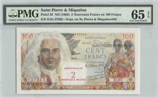 Saint Pierre & Miquelon Nd (1963) P - 32 Pmg Gem Unc 65 Epq 2 Nouveaux Francs