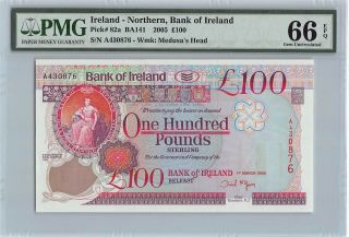 Northern Ireland,  Bank Of Ireland 2005 P - 82a Pmg Gem Unc 66 Epq 100 Pounds