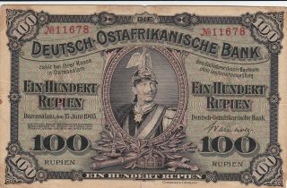 100 Rupien Vg - Fine Banknote From German East Africa 1905 Pick - 4 Very Rare
